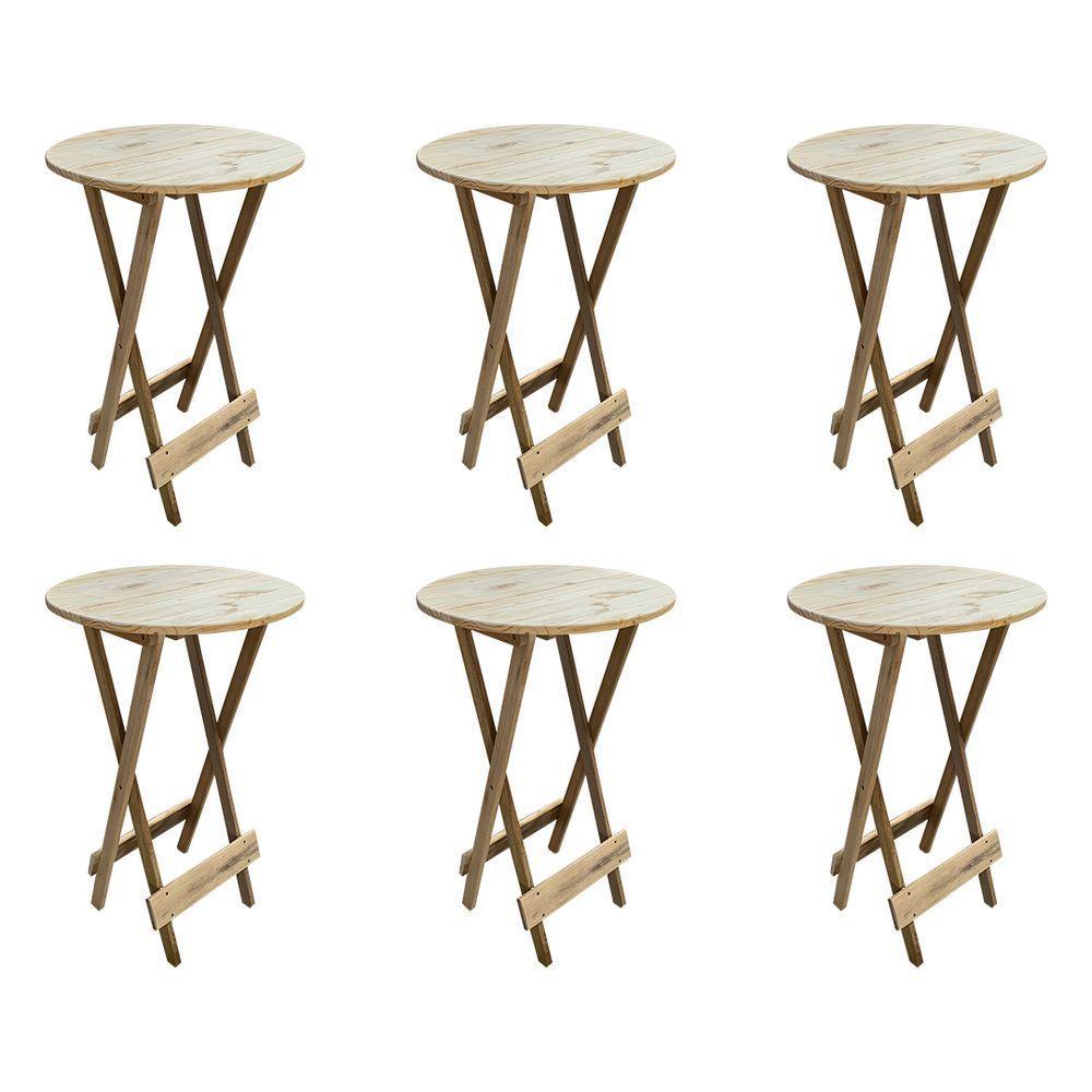 Kit 6 Mesas Bistrô De Madeira Dobrável Para Bar - Sem Pintura / Crua - 1