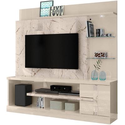 Home Theater Para Tv de 55 Polegadas C- 2 Prateleiras de Vidro e Led Aline Calacata Off White