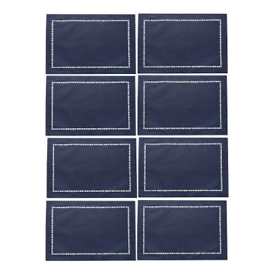 Jogo 8 Lugar Americano Azul De Poliester E Linho Natural Para Mesa 45x30cm Lyor