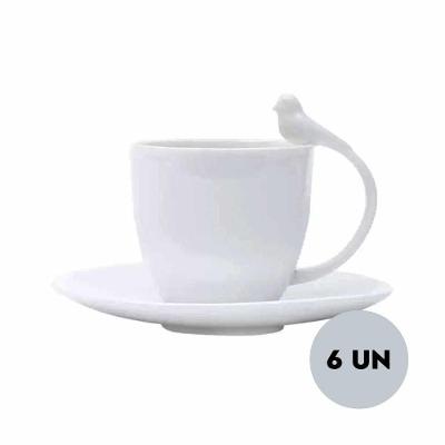 Jogo 6 Xícaras Porcelana P- Café Com Pires Birds Wolff 85ml