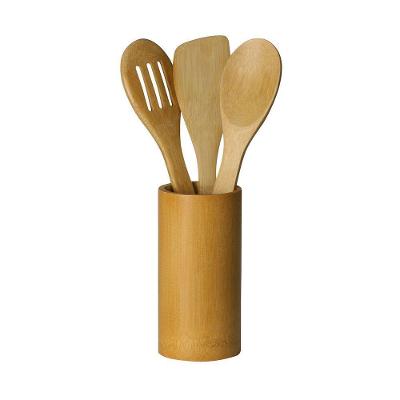Conjunto 3 Utensílios E Suporte Em Bambu De Cozinha Lyor