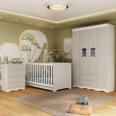 Quarto De Bebê Completo Com Berço Americano 3 Em 1 Doçura Multimóveis Mp4650 Branco/off White