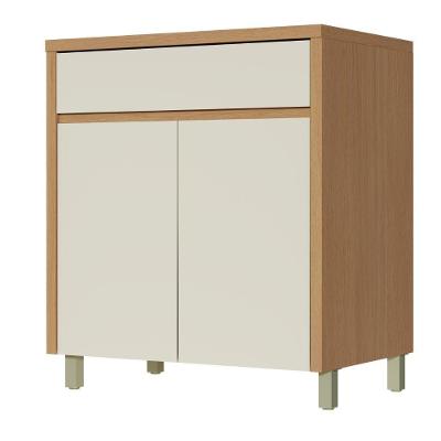 Balcão Gabinete De Cozinha 2 Porta 1 Gaveta 100% Mdf Cléo Madeirado/off White Nesher Madeirado/off White