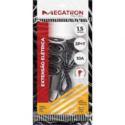 Extensão P- Plugues 2p T Pp Plano 90º 3x0,75 1,5m Preta