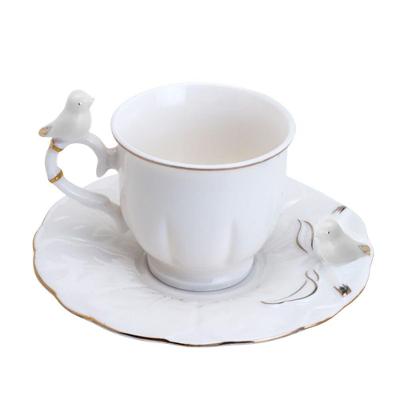 Xícara De Café Porcelana Birds Branca Fio Dourado Pássaro Com Pires 100ml Wolff