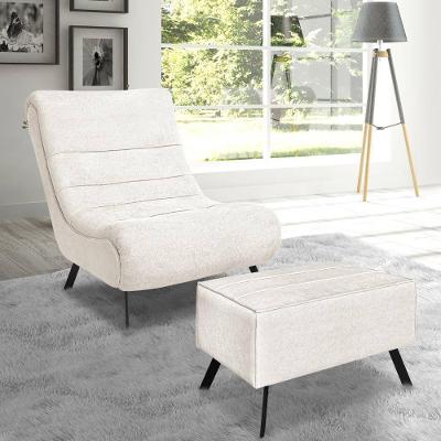 Conjunto Poltrona + Puff Com Pés De Ferro Em Tecido Bouclé Vancouver – Lucadi Off White