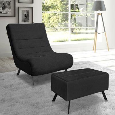 Conjunto Poltrona + Puff Com Pés De Ferro Em Tecido Bouclé Vancouver – Lucadi Preto