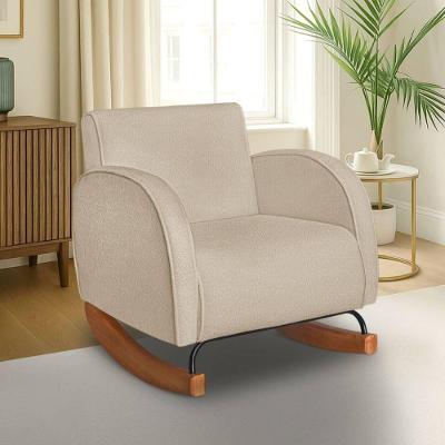 Poltrona Com Base Balanço Em Tecido Bouclé Cindy – Lucadi Bege