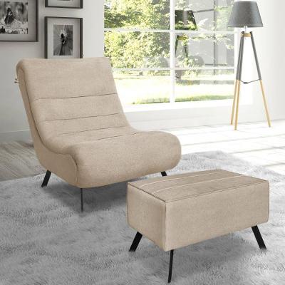 Conjunto Poltrona + Puff Com Pés De Ferro Em Tecido Bouclé Vancouver – Lucadi Bege