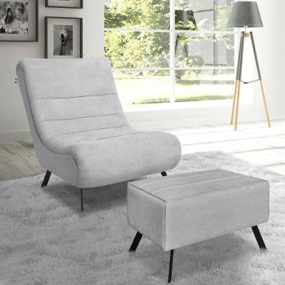 Conjunto Poltrona + Puff Com Pés De Ferro Em Tecido Bouclé Vancouver – Lucadi Cinza