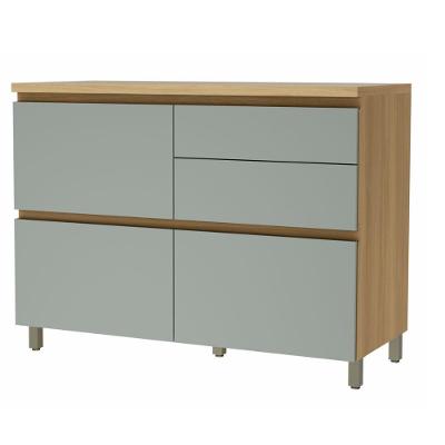 Balcão Gabinete De Cozinha 1,20m 1 Porta 4 Gavetas 100% Mdf Raissa Nesher Madeirado / Verde