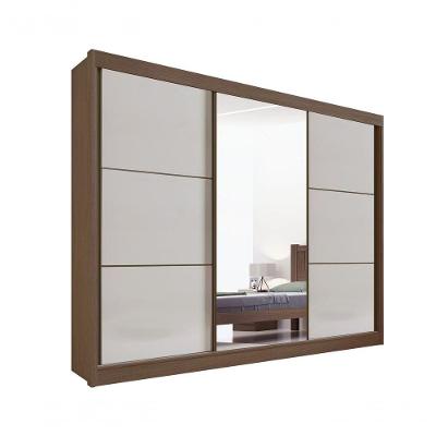 Guarda Roupa Casal Com Espelho Com Pés Los Angeles 3 Portas 6 Gavetas - D' Doro Castanho/off White