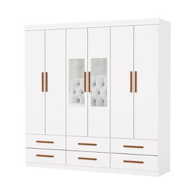Guarda Roupa Dallas 6 Portas Com Espelho Central 6 Gavetas Carioca Moveis Branco