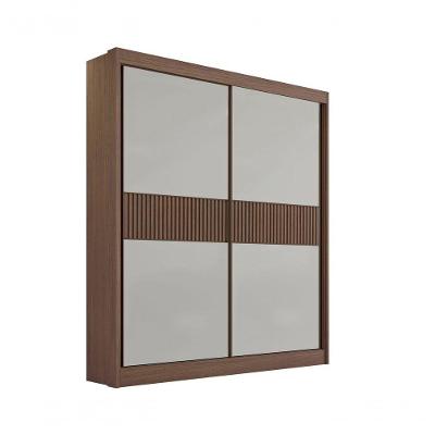 Guarda Roupa Solteiro Santorini 2 Portas Ripado 3 Gavetas Com Pés - D' Doro Castanho/off White/ripado