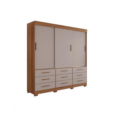 Guarda-roupa New Star 3 Portas 9 Gavetas 1,80 Salleto Cinamomo/off White
