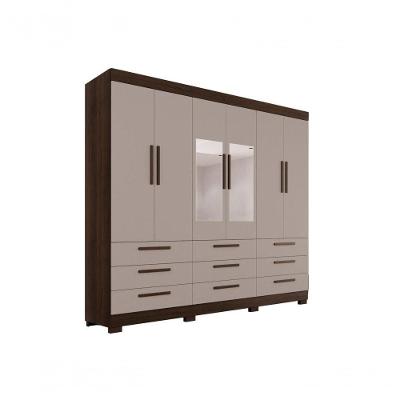 Roupeiro Dinamarca Com Espelho 6 Portas 9 Gavetas Salleto Savana-off White