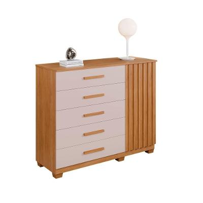 Cômoda Paris 5 Gavetas em MDF com Puxador MDF Off White Cinamomo 122cm
