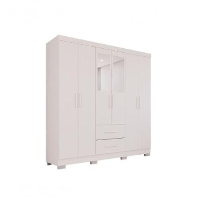 Guarda-roupa Casal 6 Portas 2 Gavetas Com Espelho Estrela Premium Salleto Branco