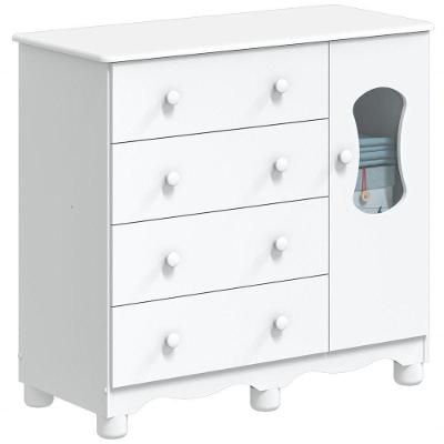 Cômoda Luna 1 Porta 4 Gavetas MDF com Puxador Plástico Branco Brilho