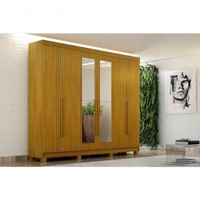 Armário Roupeiro Madri 6 Portas 2 Gavetas C-kit 4 Espelho Madri Com Pes Chf Cinamomo
