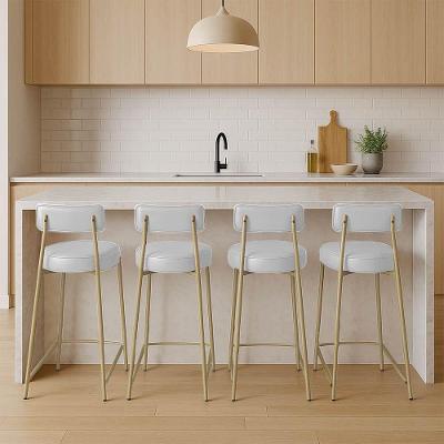 Banqueta Cozinha Média Com Encosto Industrial Champanhe Kit 4 Londres Pu D03 - D'rossi Branco