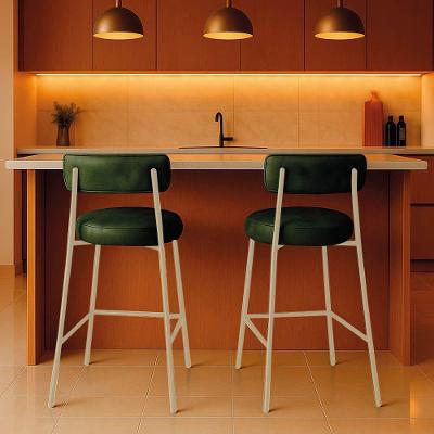 Banqueta Cozinha Média Com Encosto Industrial Champanhe Kit 2 Londres Pu Verde D03 - D'rossi