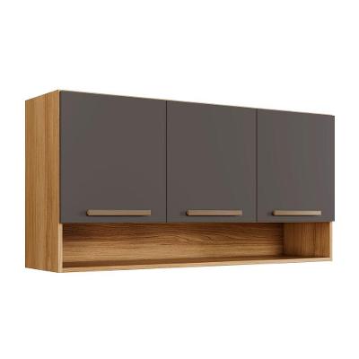 Armário Aéreo New 3 Portas Arte Móveis Cinamomo-grafite