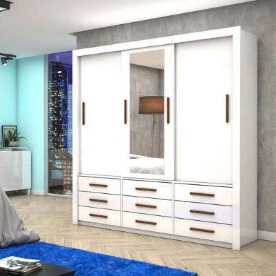 Armareo Roupeiro Anjos 3 Portas Com Espelho Central 9 Gavetas Carioca Moveis Branco