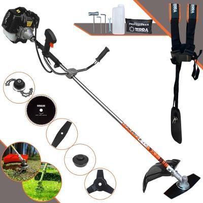 Roçadeira Profissional Lateral Terra Grh520 À Gasolina 52cc 2t 2,5hp + Faca 3 Pontas Duraline 255mm + Faca 80 Dentes Du