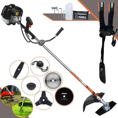 Roçadeira Profissional Terra Grh520 À Gasolina 52cc 2,5hp + Faca 3 Pontas 255mm + Faca 40 Dentes 255mm + Faca 80 Dentes