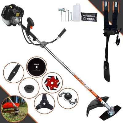 Roçadeira Profissional Lateral Terra Grh520 À Gasolina 52cc 2t 2,5hp + Faca 3 Pontas 255mm + Faca 80 Dentes 255mm + Tri