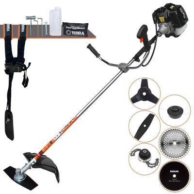 Roçadeira Profissional Terra Grh520 À Gasolina 52cc 2,5hp + Faca 3 Pontas 255mm + Faca 40 Dentes 255mm + Faca 80 Dentes