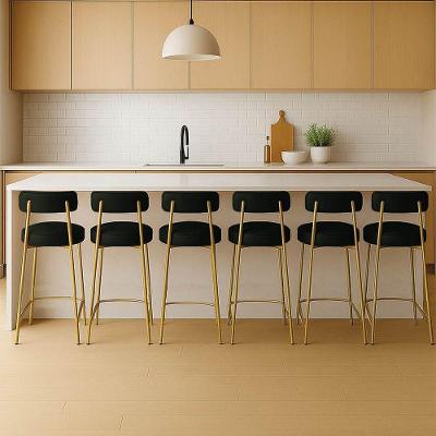 Banqueta Cozinha Média Com Encosto Industrial Dourado Kit 6 Londres Pu Preto D03 - D'rossi