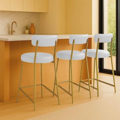 Banqueta Cozinha Alta Com Encosto Industrial Dourado Kit 3 Londres Pu Branco D03 - D'rossi