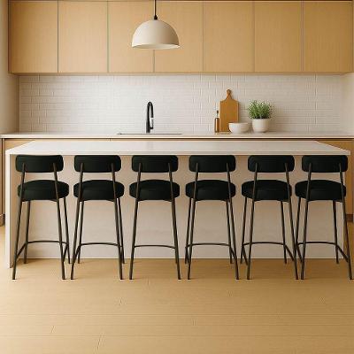 Banqueta Cozinha Alta Com Encosto Industrial Preto Kit 6 Londres Pu Preto D03 - D'rossi