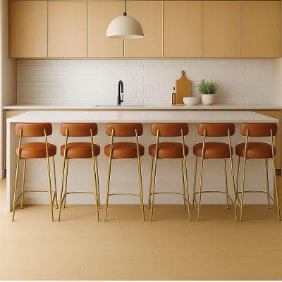 Banqueta Cozinha Média Com Encosto Industrial Dourado Kit 6 Londres Pu D03 - D'rossi Nozes