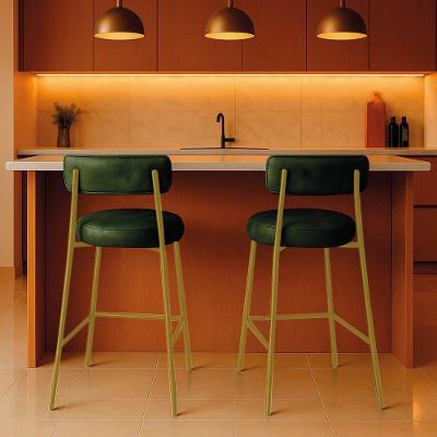 Banqueta Cozinha Alta Com Encosto Industrial Dourado Kit 2 Londres Pu Verde D03 - D'rossi