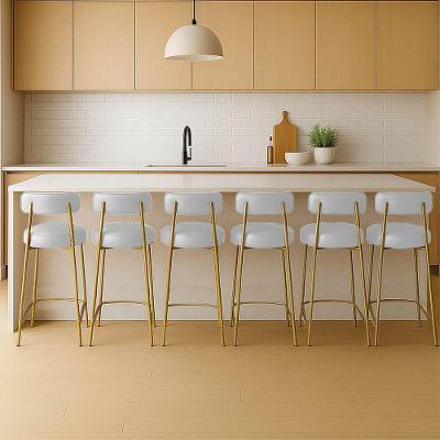 Banqueta Cozinha Média Com Encosto Industrial Dourado Kit 6 Londres Pu Branco D03 - D'rossi