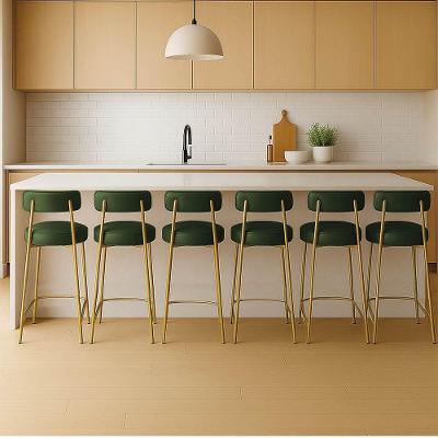 Banqueta Cozinha Média Com Encosto Industrial Dourado Kit 6 Londres Pu Verde D03 - D'rossi