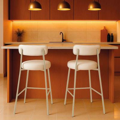 Banqueta Cozinha Alta Com Encosto Industrial Champanhe Kit 2 Londres Pu Branco D03 - D'rossi