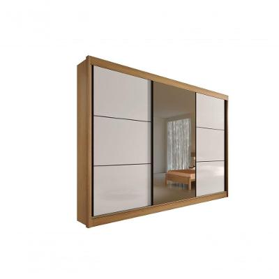 Guarda Roupa Casal Com Espelho Com Pés Los Angeles 3 Portas 6 Gavetas - D' Doro Cinamomo/off White