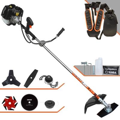 Roçadeira Profissional Lateral Terra Grh520 À Gasolina 52cc 2t 2,5hp + Faca 3 Pontas 255mm + Faca 80 Dentes 255mm + Tri