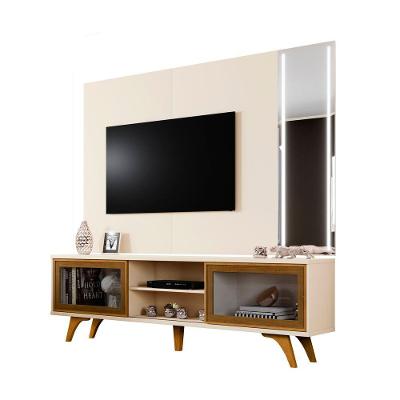 Rack Vitrum Com Painel Vitrum Com Espelho Led 218 Mavaular Off White