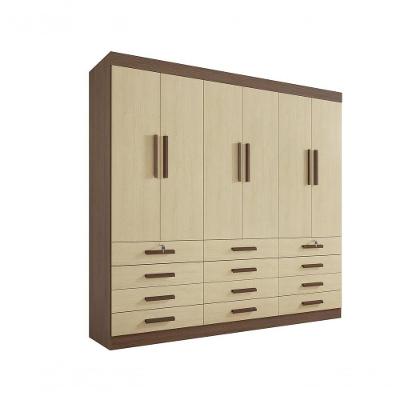 Guarda Roupa Casal 6 Portas 12 Gavetas Com Pés Mônaco Plus D' Doro Castanho/linho