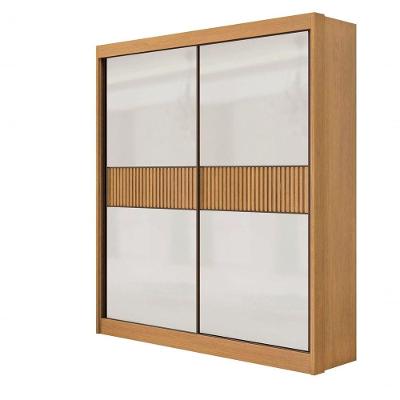 Guarda Roupa Solteiro Santorini 2 Portas Ripado 3 Gavetas Com Pés - D' Doro Cinamomo/off White/ripado