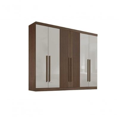 Roupeiro 6 Portas Ripado 6 Gavetas Sem Pés Da Vinci Plus - D' Doro Castanho-off White-ripado