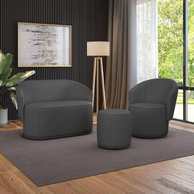 Sofá Namoradeira Com Poltrona E Puff Orgânico Sala Malu Bouclê M11 - D'rossi Grafite