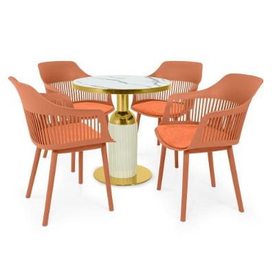 Conjunto Mesa De Jantar Redonda Imperial 70cm Branca Com 4 Cadeiras Estofadas Marcela - Marrom