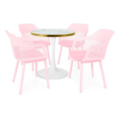 Conjunto Mesa De Jantar Redonda Majestic 70cm Branca Com 4 Cadeiras Estofadas Marcela - Rosa
