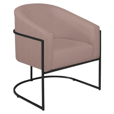 Poltrona Decorativa Jade Moderno Escritório Confortável Luxo Base De Ferro Preto Linho Rosê